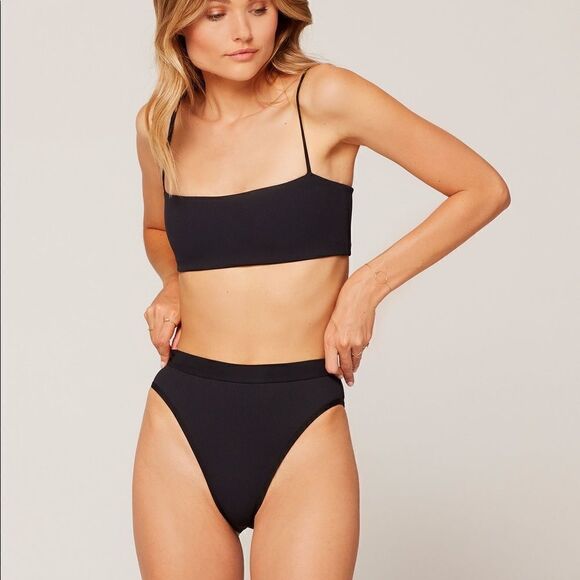 L*SPACE BLACK PORTIA HIGH WAIST BITSY CUT BIKINI. - Picture 1 of 8